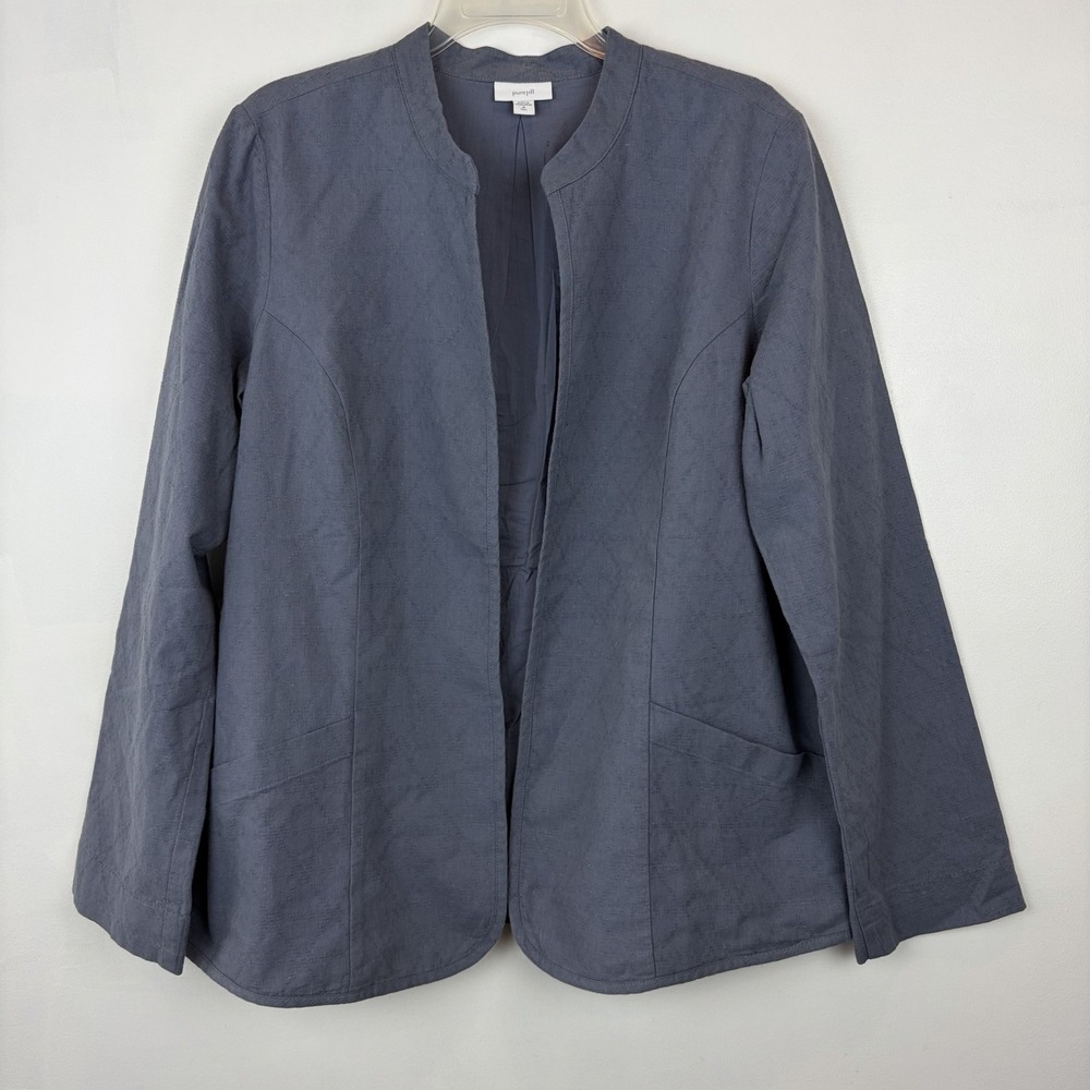 J Jill Pure Jill Blazer Womens Medium Tall Slate Blue Open Front Cardigan Layer